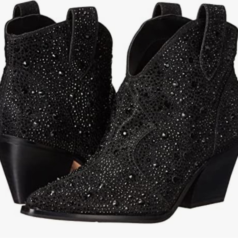 Jessica Simpson Black Crystal Western Ankle Booties